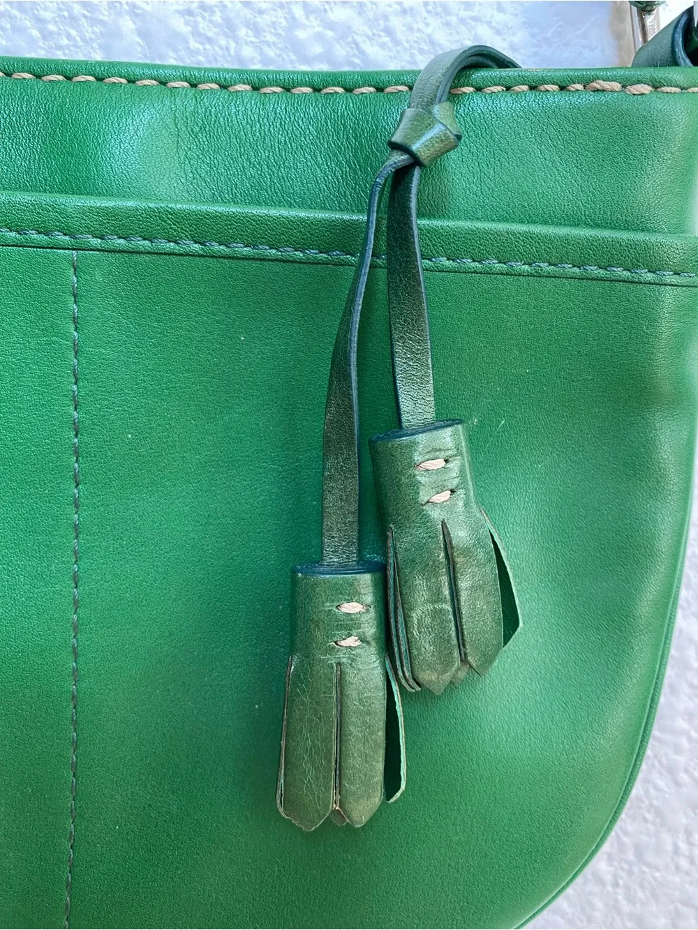 Coach Green Leather Crossbody Bag with Tassels